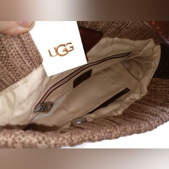 NEW UGG XLARGE LEATHER & WOOL BLEND BAG, BROWN/ MOCHA BAG - Picture 2 of 6